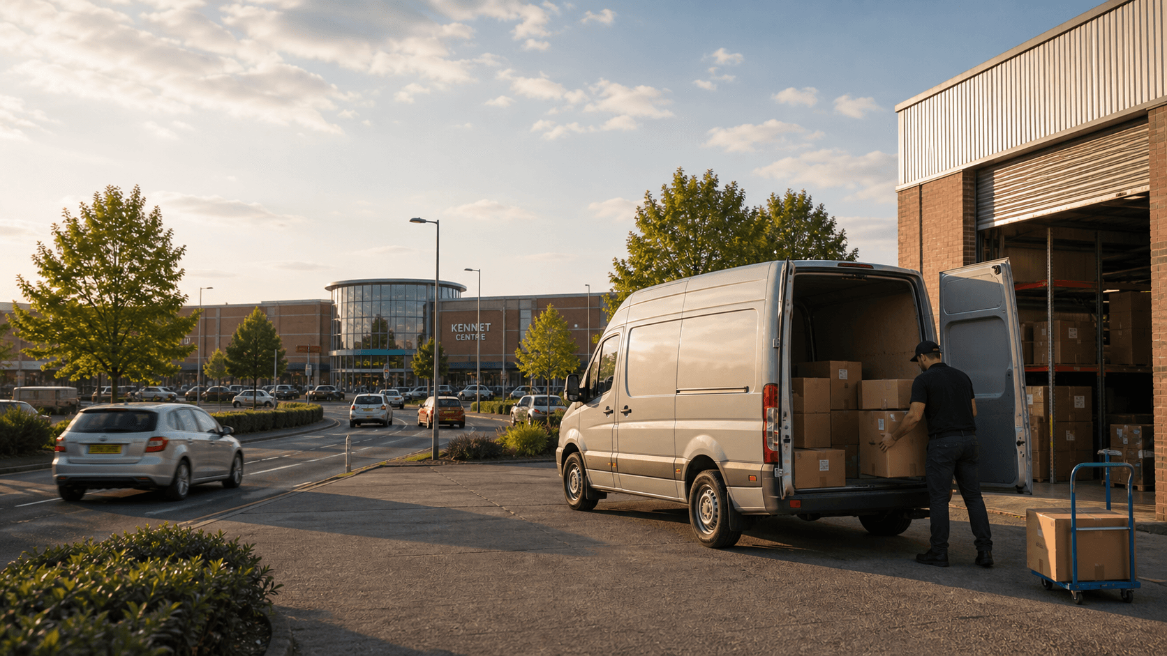 Modern self-drive rental van ready for loading in Newbury